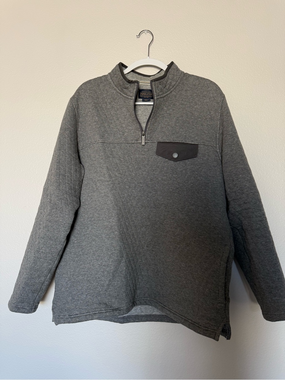 Pendleton Men’s Gray Quarter Zip Pullover Sweater Chest Pocket L